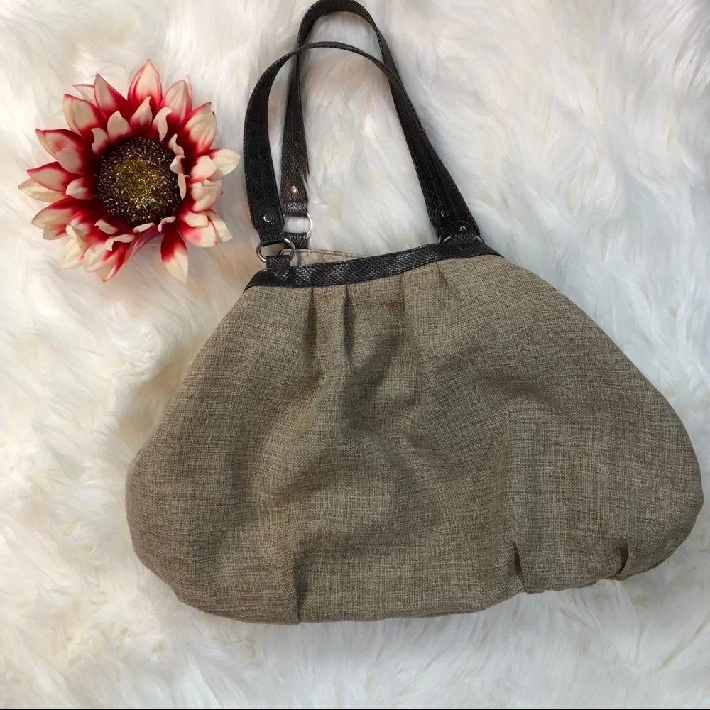Usher Burlap and Textured Vegan Leather Hobo Bag